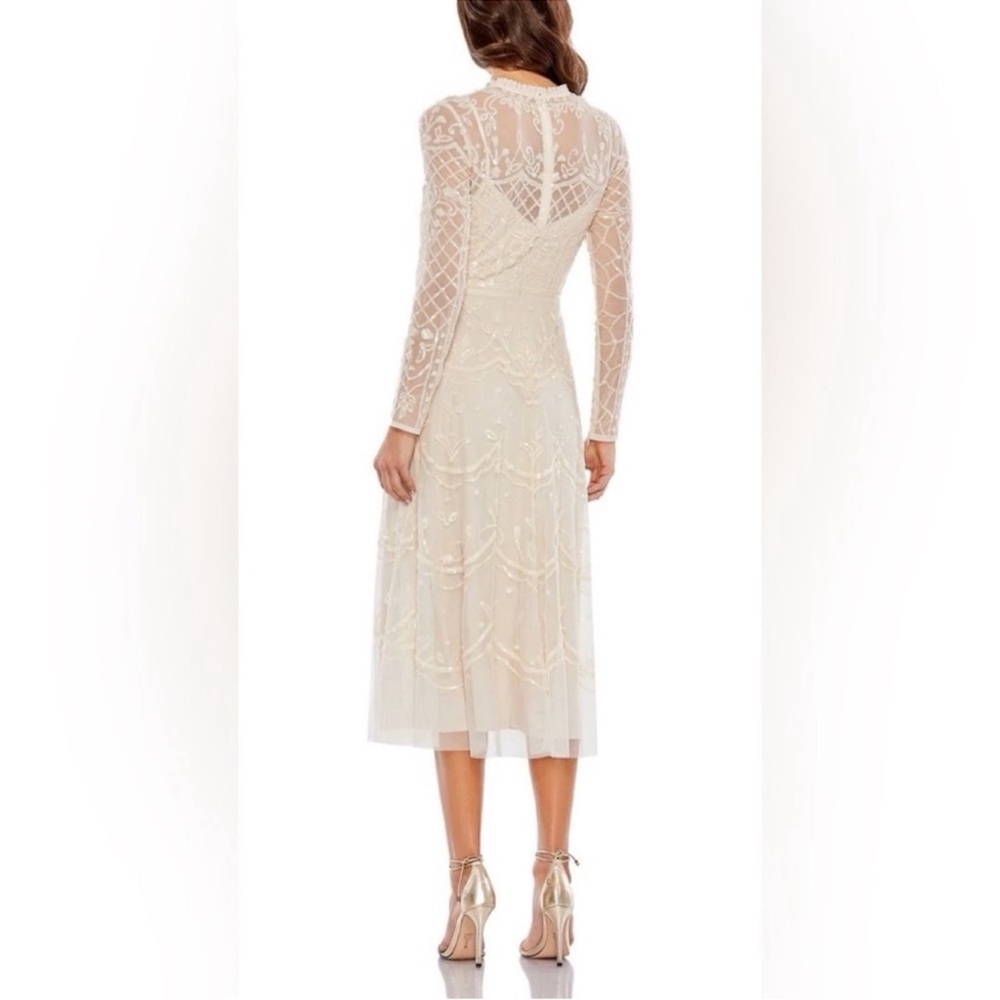 MAC DUGGAL nude sequin three quarter sleeve midi dress - Picture 4 of 11